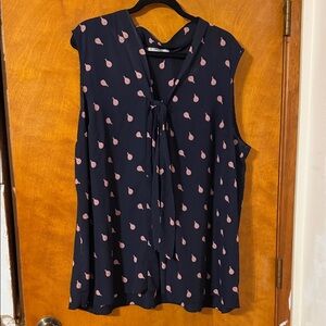 Navy Blue Sleeveless Blouse with Pink Pattern